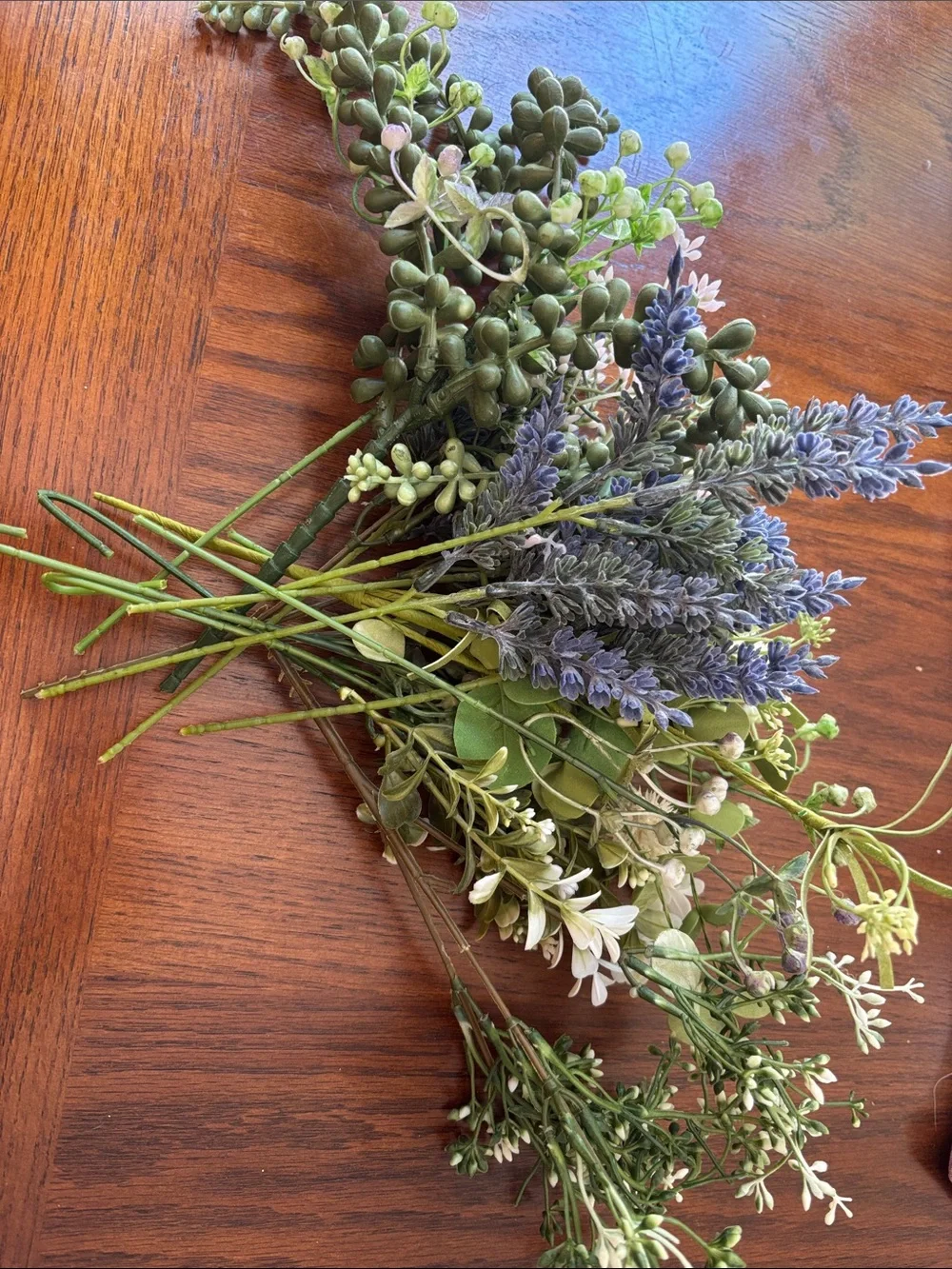 Neutral Ceramic Vase with Green and Purple Faux Floral Arrangement